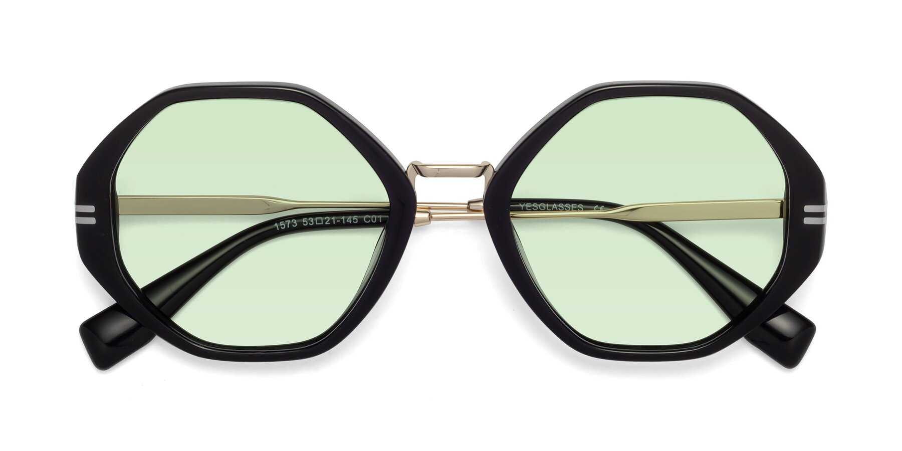 Folded Front of 1573 in Black with Light Green Tinted Lenses