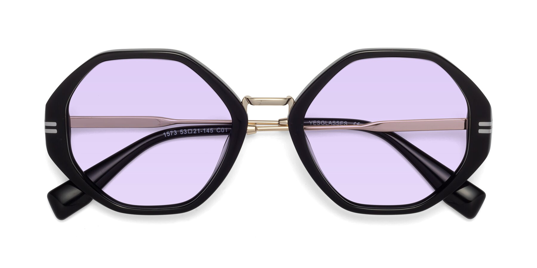 Folded Front of 1573 in Black with Light Purple Tinted Lenses