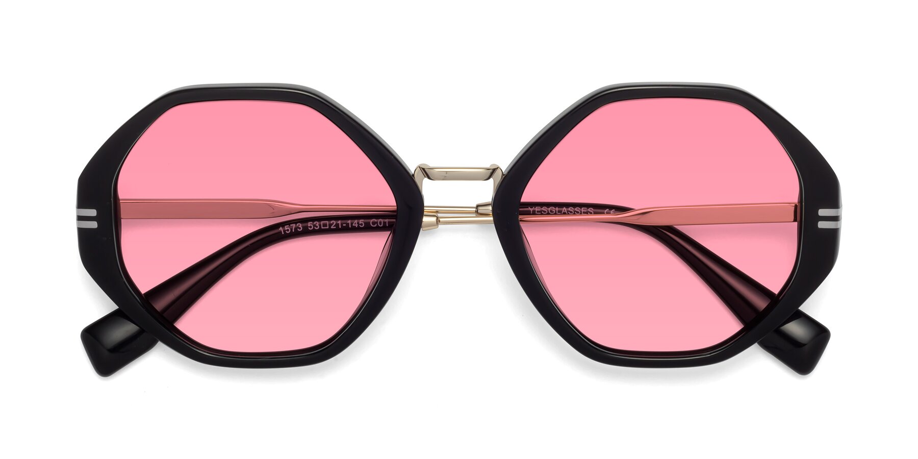 Folded Front of 1573 in Black with Pink Tinted Lenses
