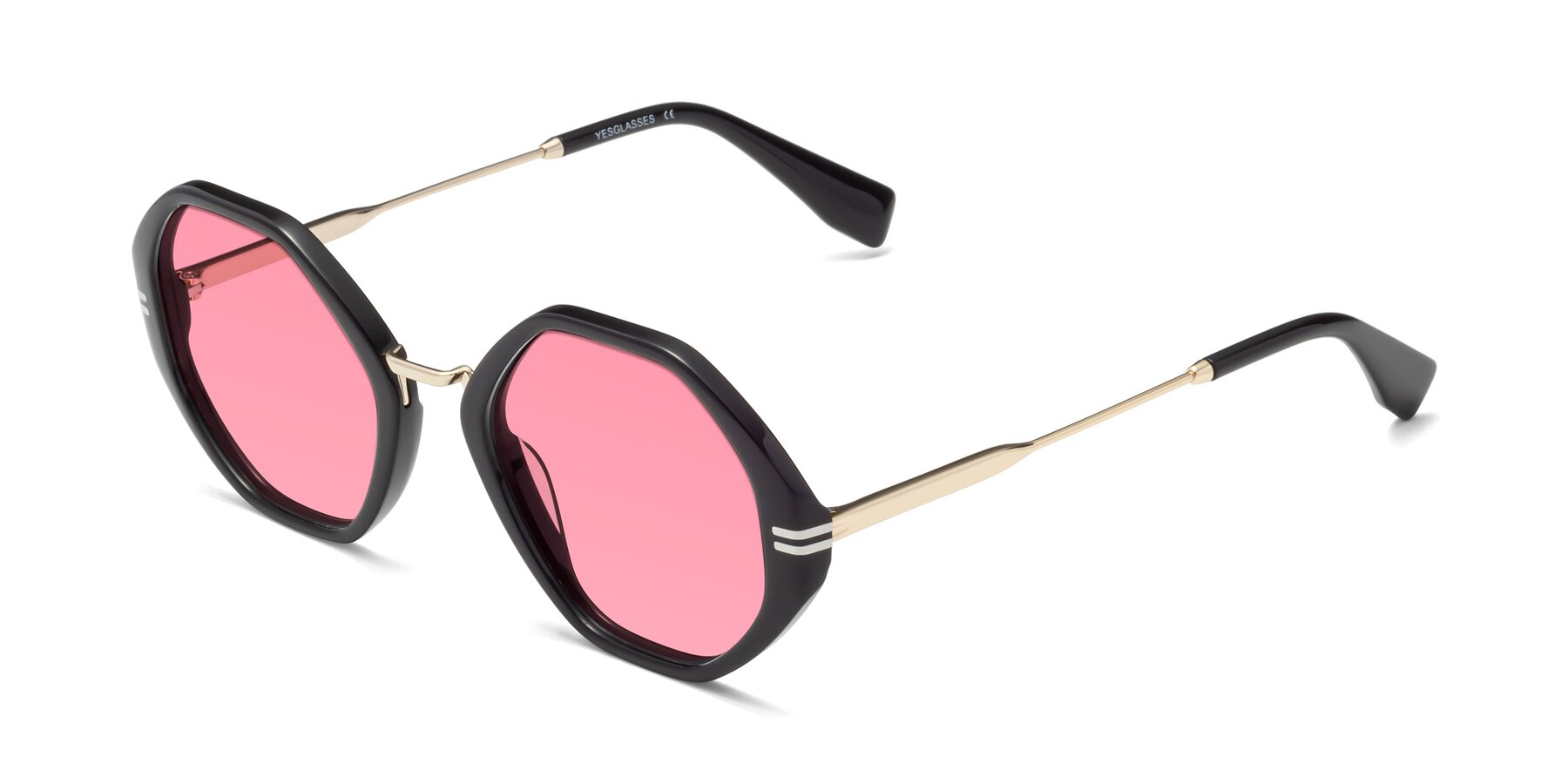 Angle of 1573 in Black with Pink Tinted Lenses