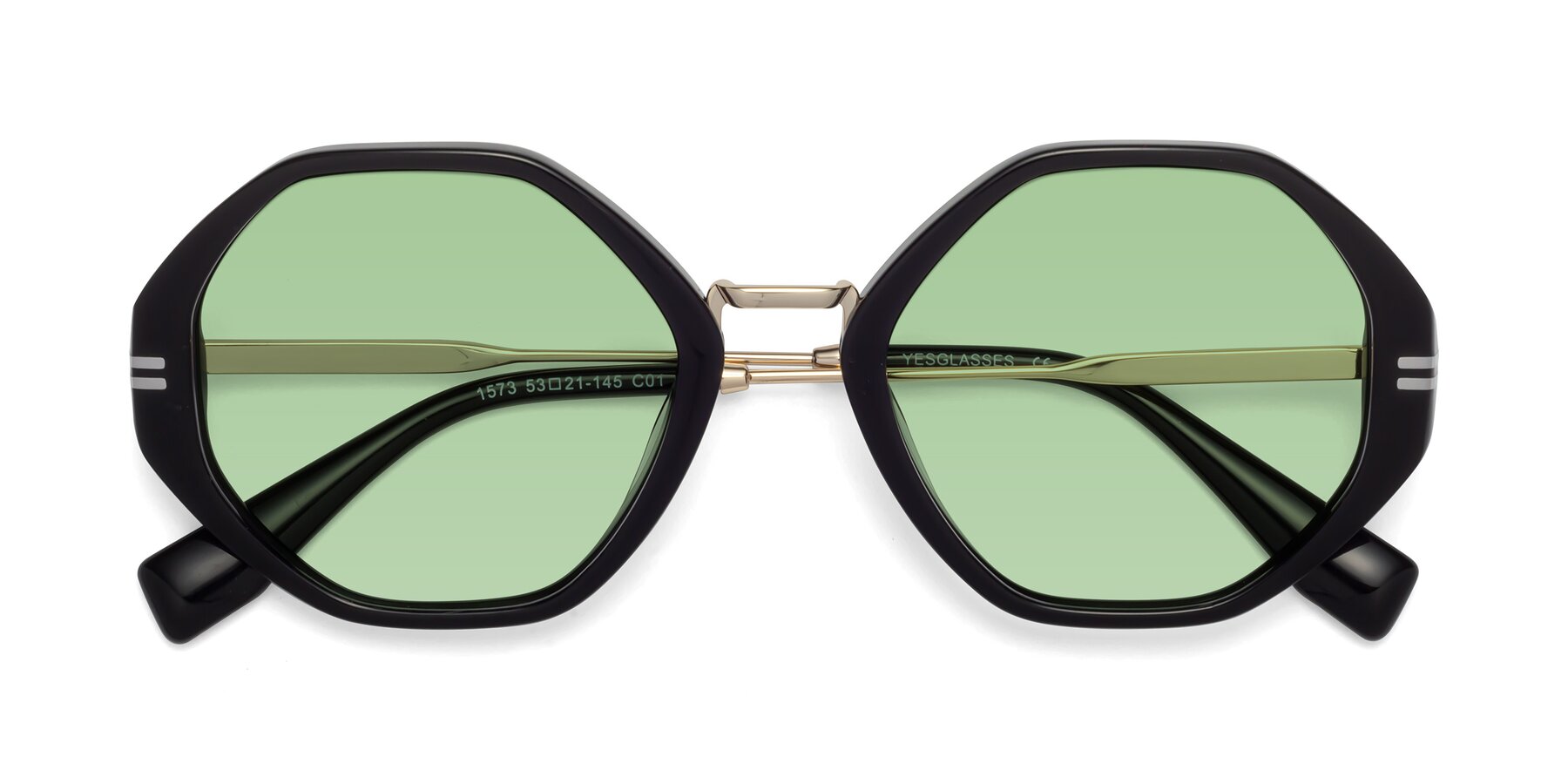Folded Front of 1573 in Black with Medium Green Tinted Lenses