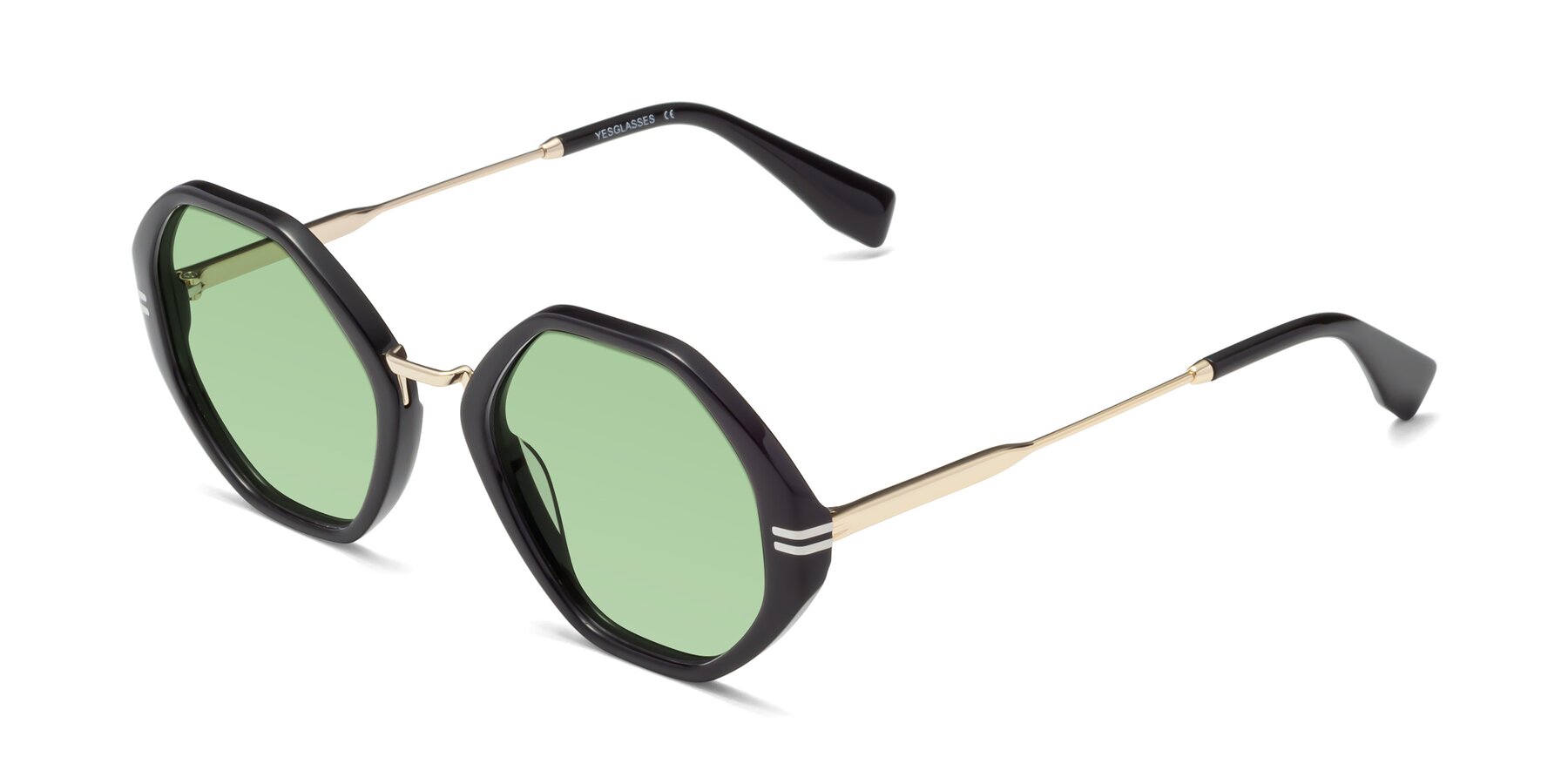 Angle of 1573 in Black with Medium Green Tinted Lenses