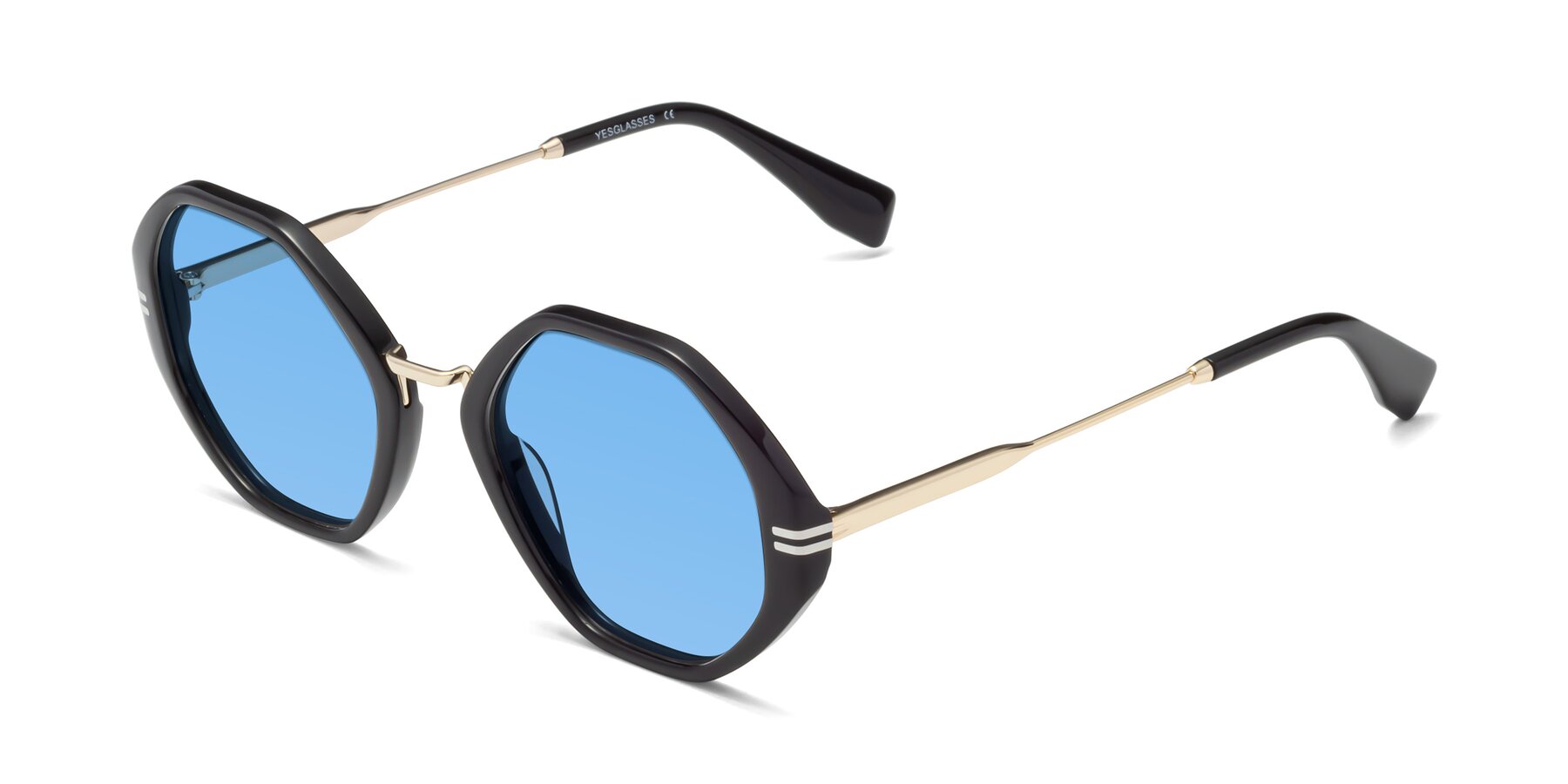 Angle of 1573 in Black with Medium Blue Tinted Lenses