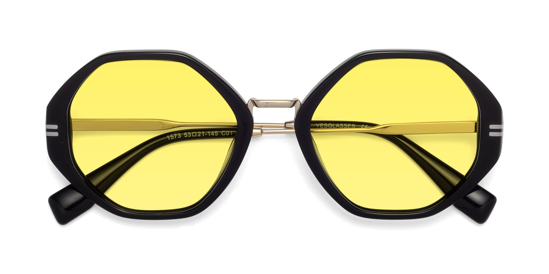 Folded Front of 1573 in Black with Medium Yellow Tinted Lenses