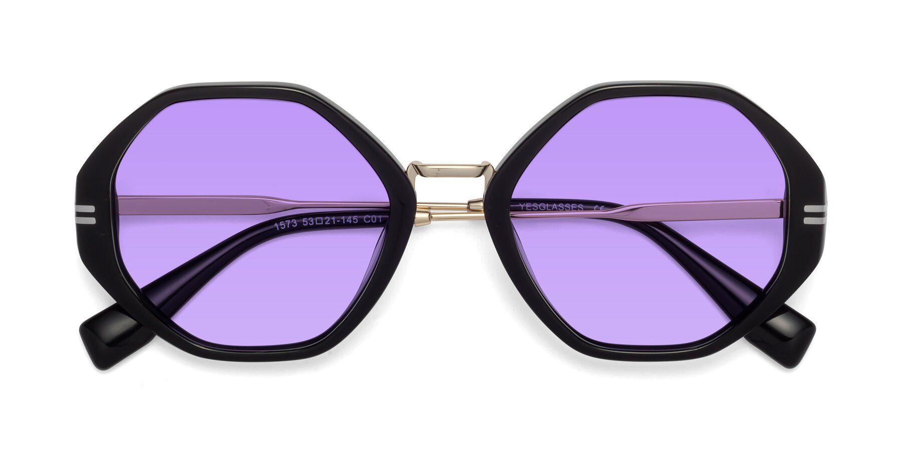Folded Front of 1573 in Black with Medium Purple Tinted Lenses