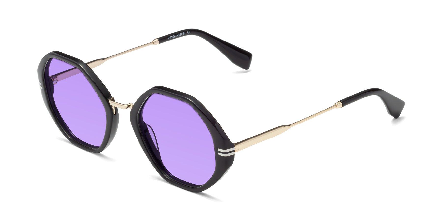 Angle of 1573 in Black with Medium Purple Tinted Lenses