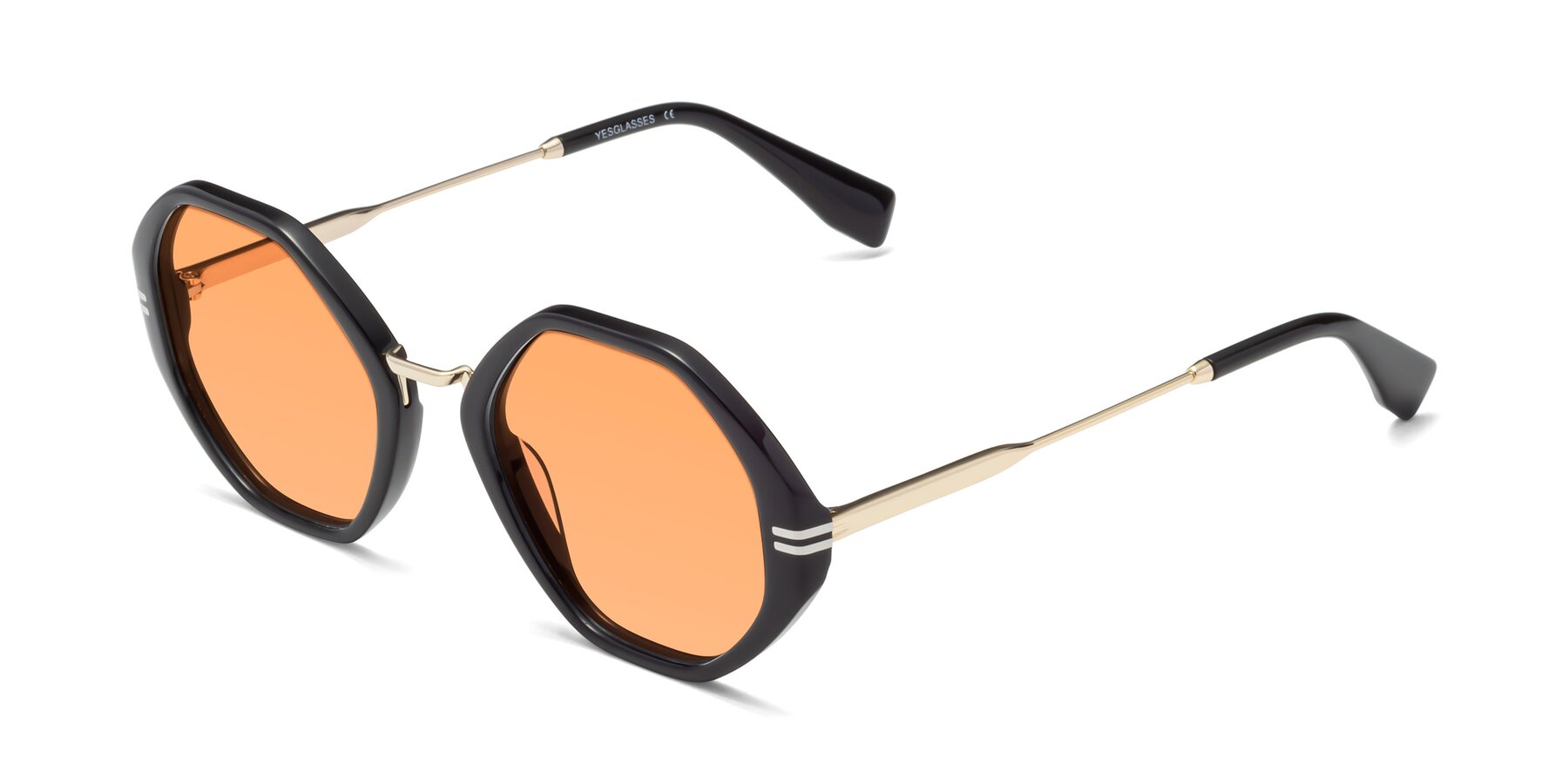 Angle of 1573 in Black with Medium Orange Tinted Lenses