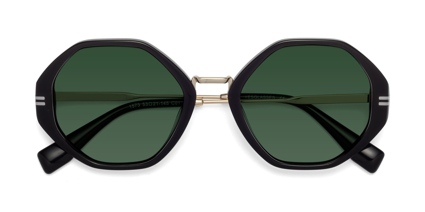Folded Front of 1573 in Black with Green Tinted Lenses