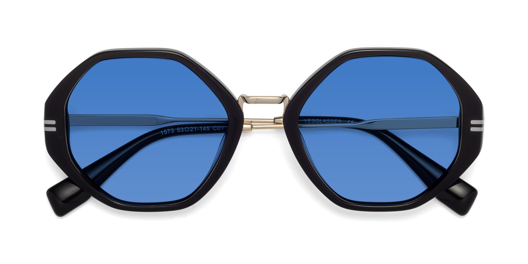 Folded Front of 1573 in Black with Blue Tinted Lenses