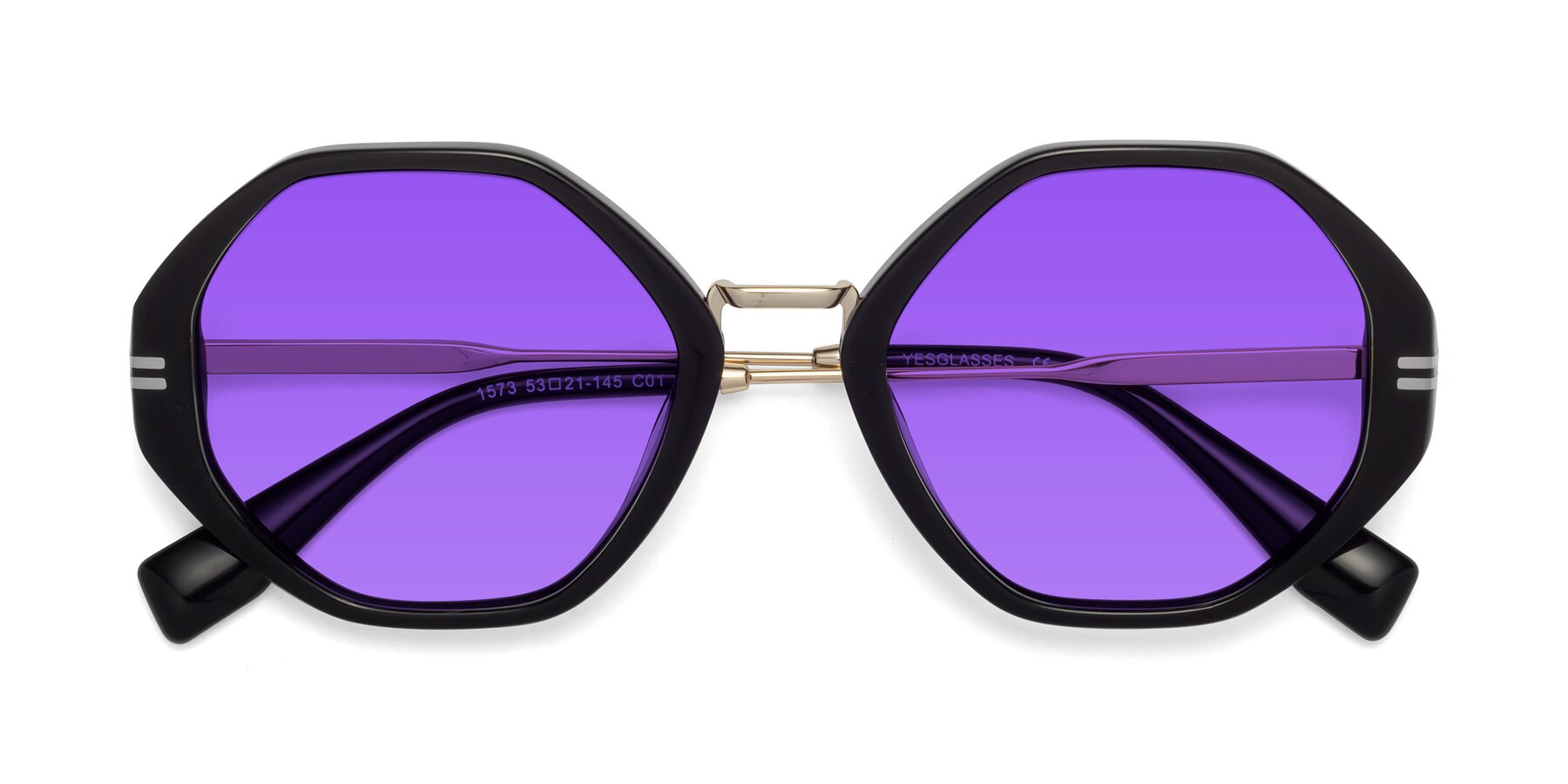 Folded Front of 1573 in Black with Purple Tinted Lenses