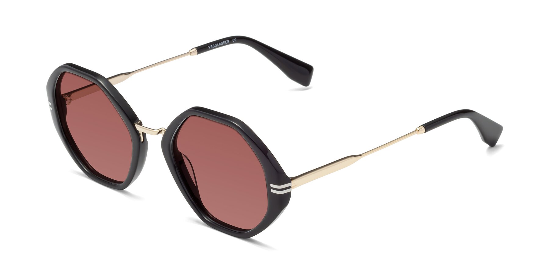 Angle of 1573 in Black with Garnet Tinted Lenses