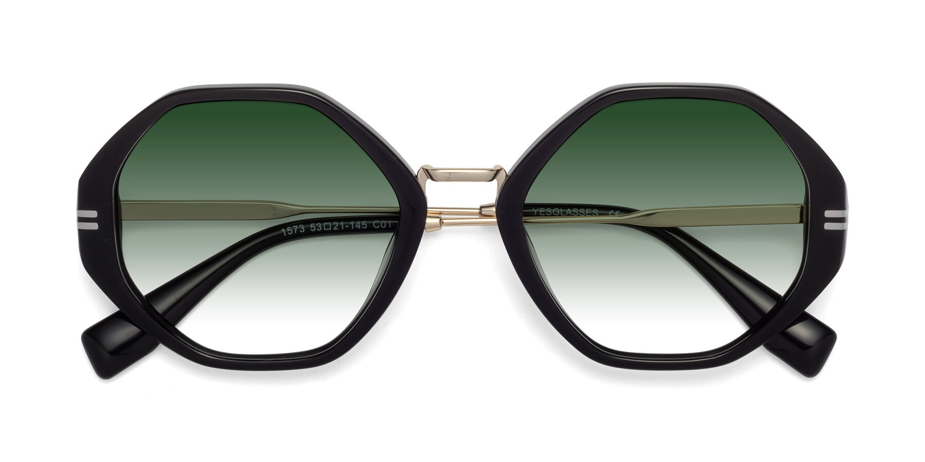 Folded Front of 1573 in Black with Green Gradient Lenses
