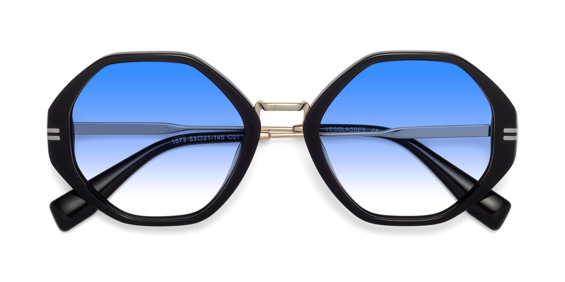 Folded Front of 1573 in Black with Blue Gradient Lenses