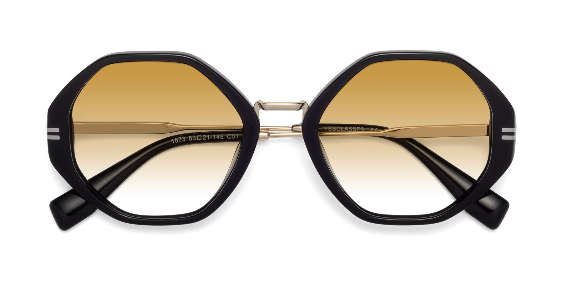 Folded Front of 1573 in Black with Champagne Gradient Lenses