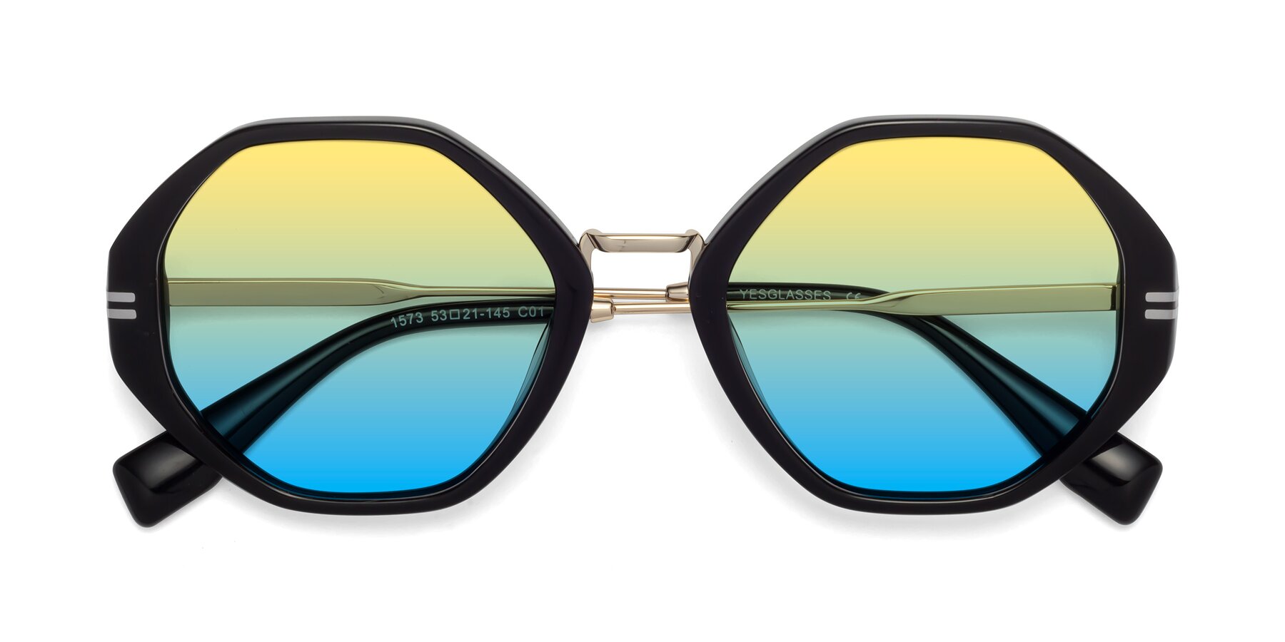 Folded Front of 1573 in Black with Yellow / Blue Gradient Lenses