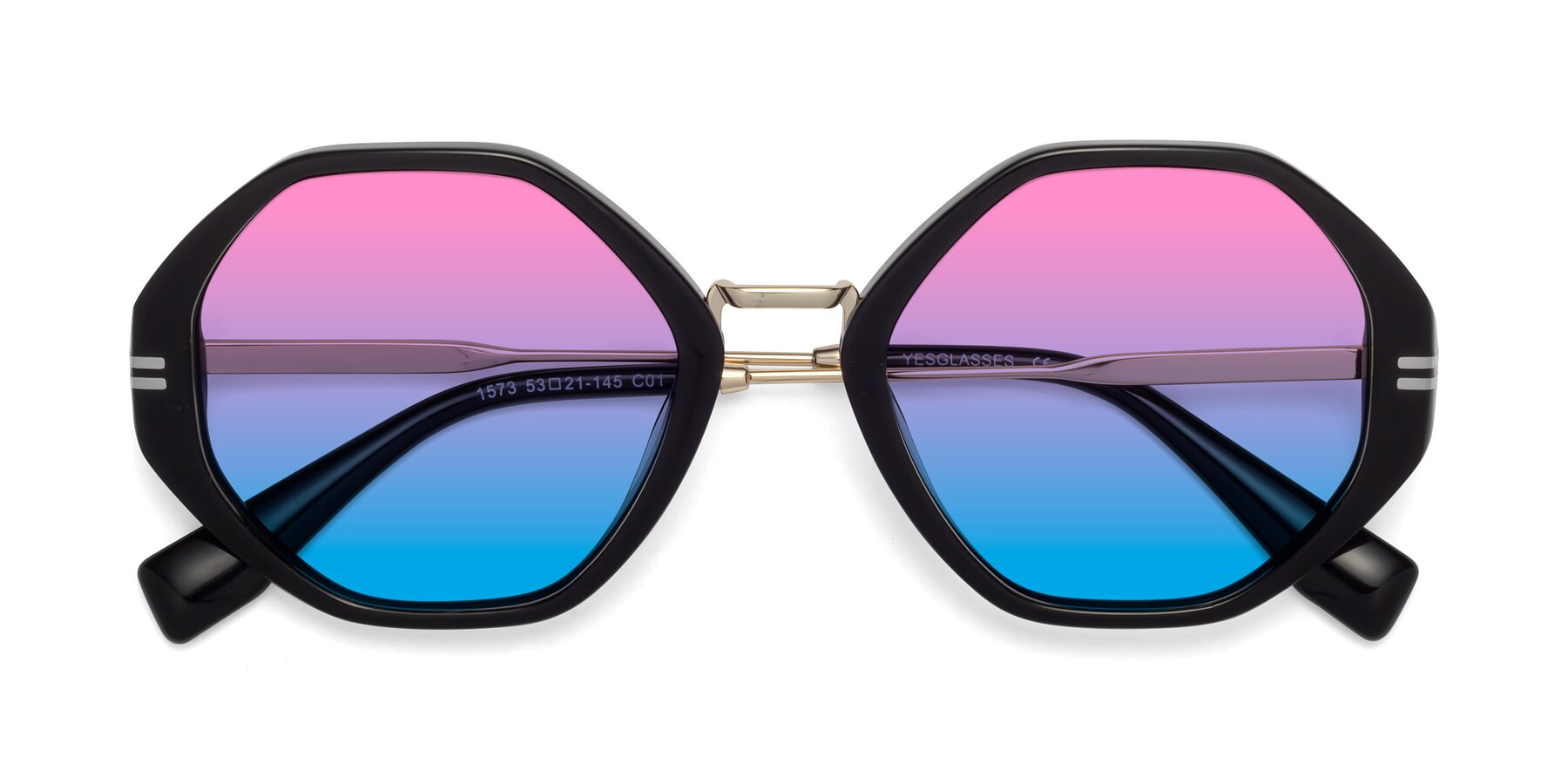 Folded Front of 1573 in Black with Pink / Blue Gradient Lenses