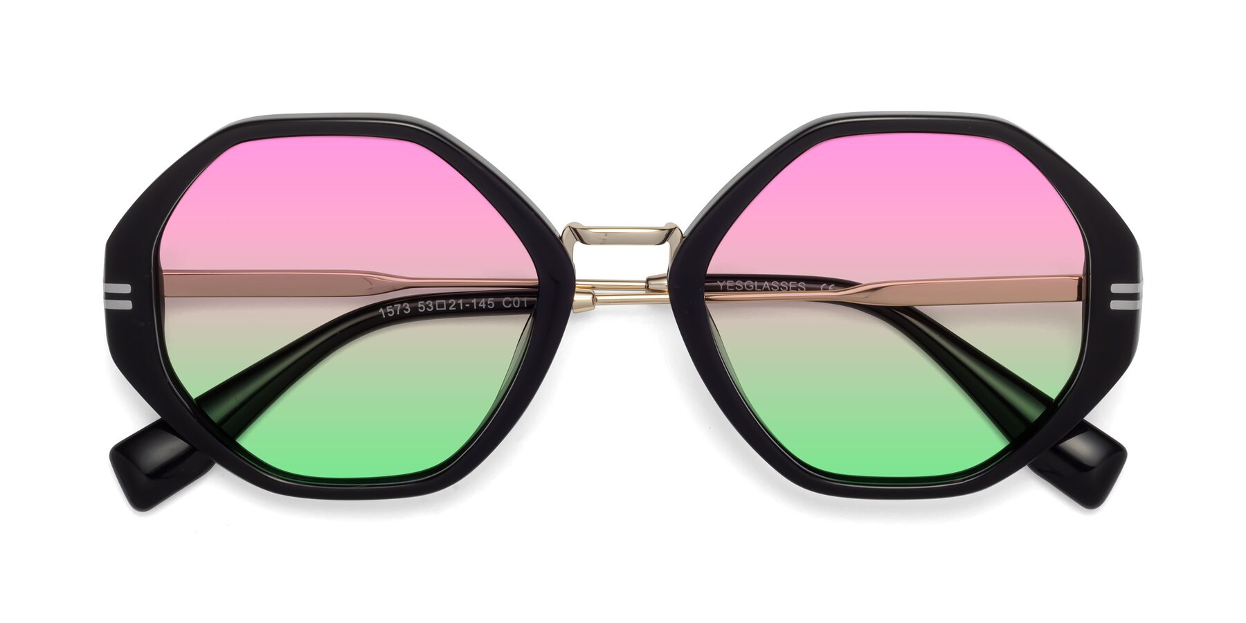 Folded Front of 1573 in Black with Pink / Green Gradient Lenses