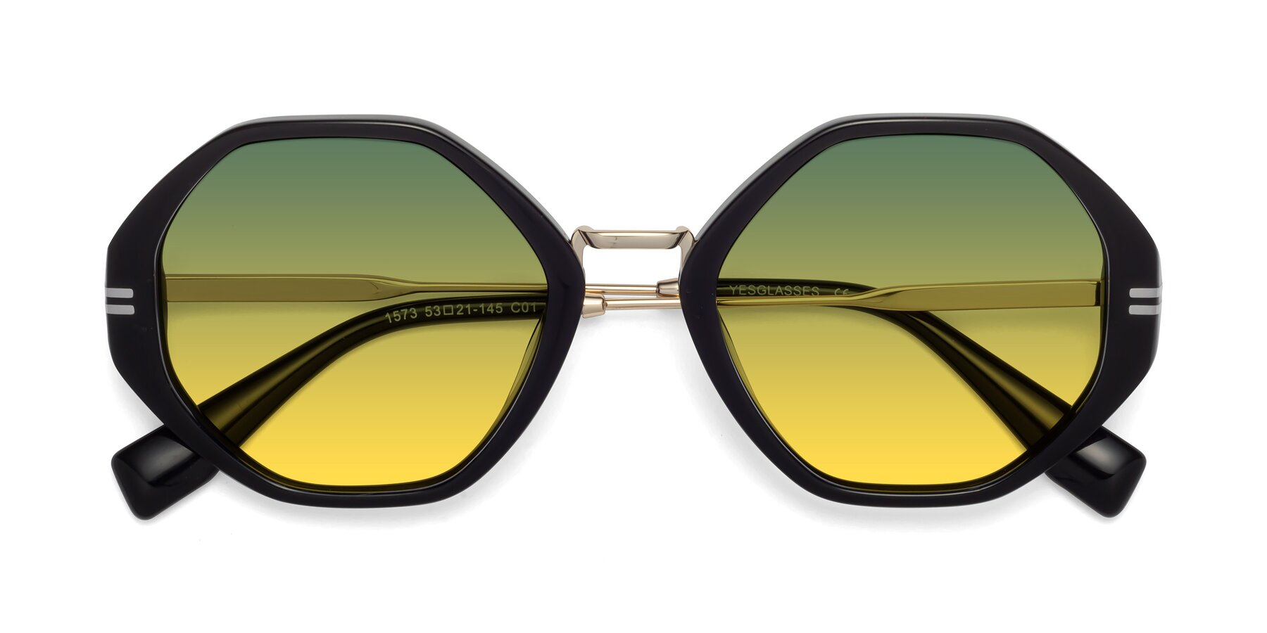 Folded Front of 1573 in Black with Green / Yellow Gradient Lenses