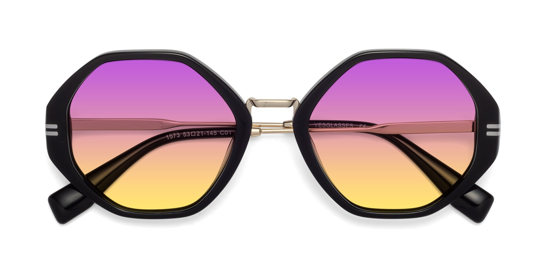 Folded Front of 1573 in Black with Purple / Yellow Gradient Lenses