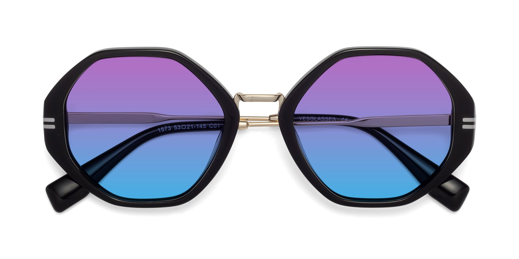 Folded Front of 1573 in Black with Purple / Blue Gradient Lenses