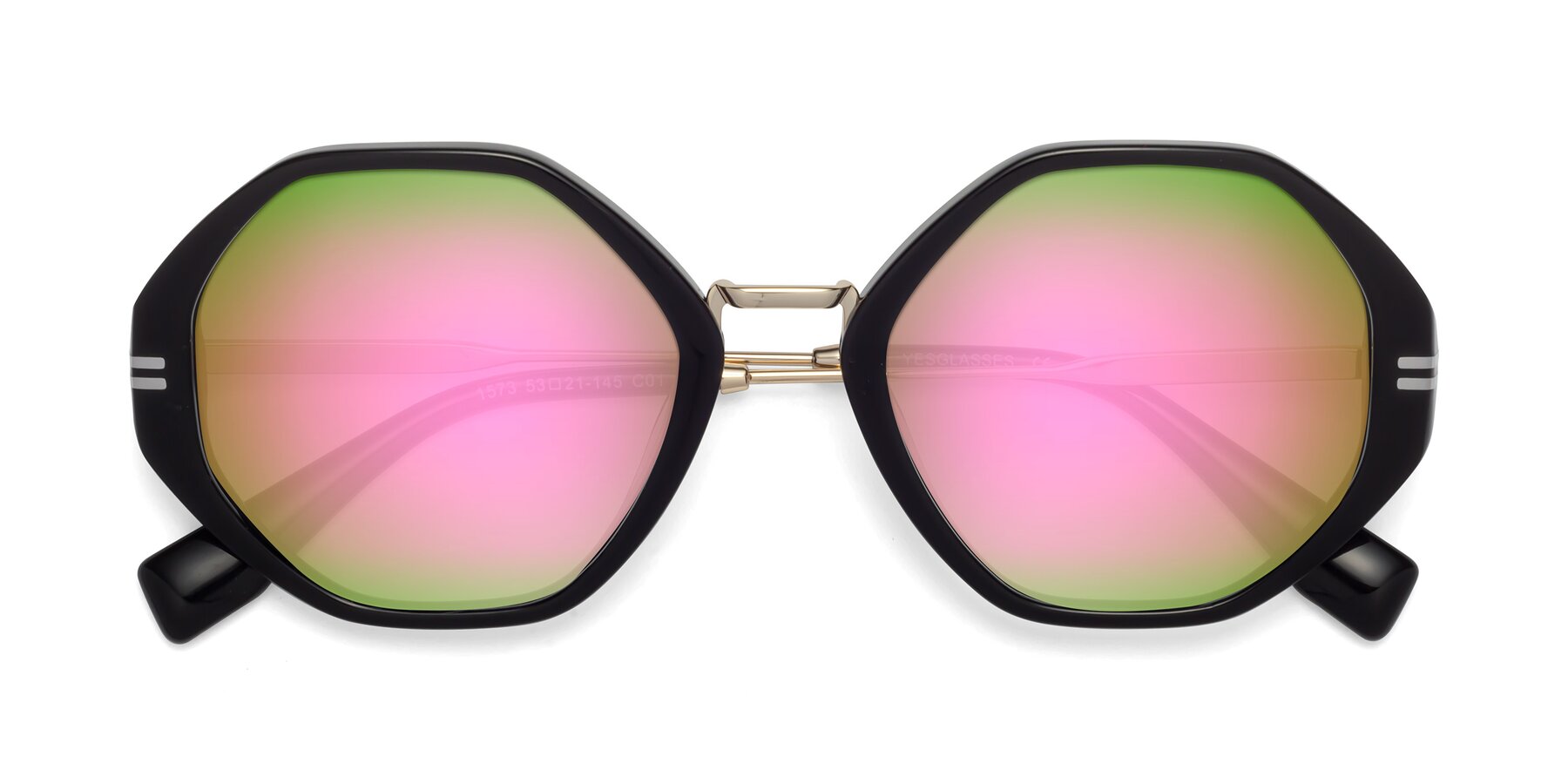 Folded Front of 1573 in Black with Pink Mirrored Lenses