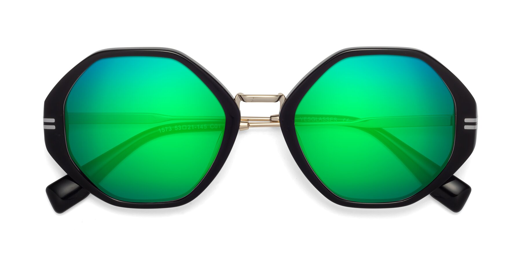 Folded Front of 1573 in Black with Green Mirrored Lenses