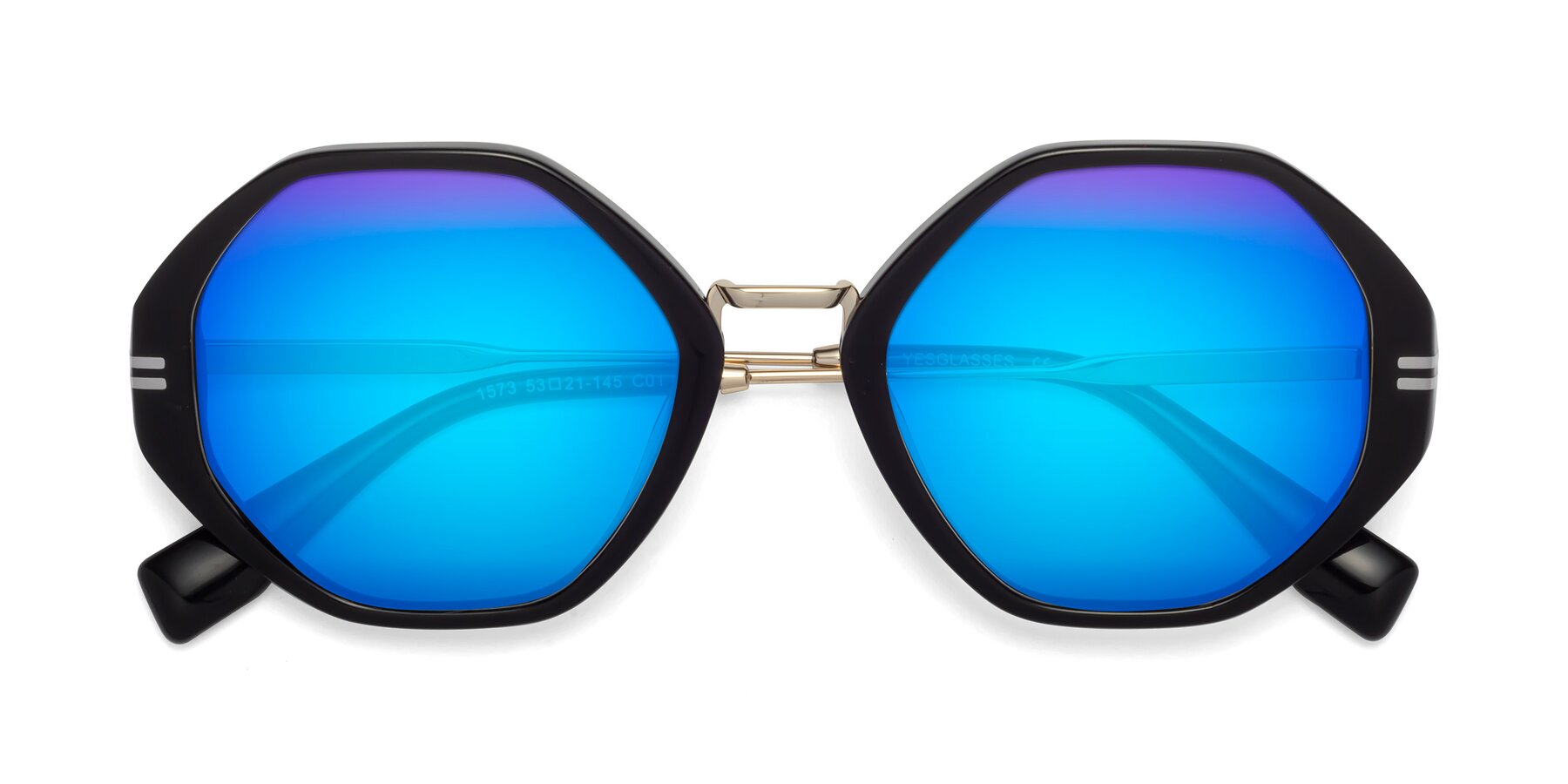 Folded Front of 1573 in Black with Blue Mirrored Lenses