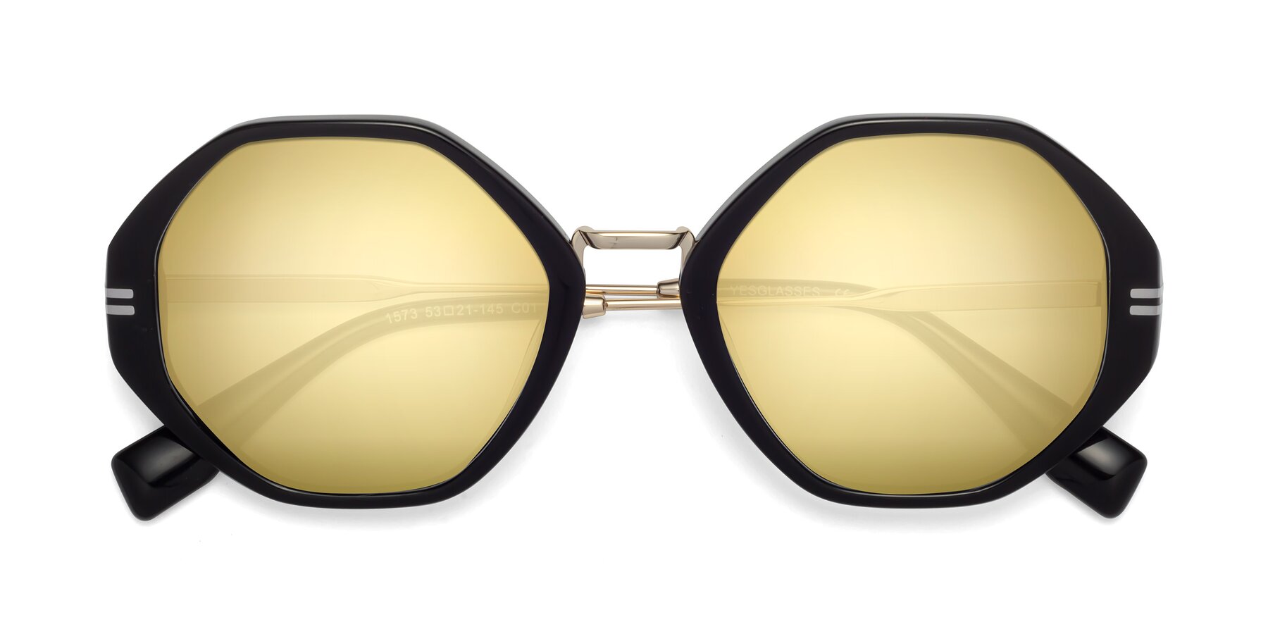 Folded Front of 1573 in Black with Gold Mirrored Lenses