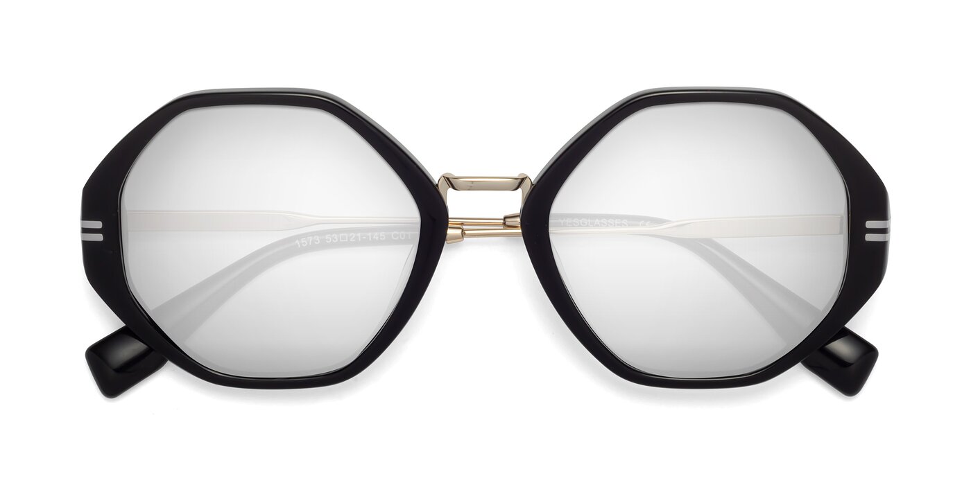 1573 - Black Flash Mirrored Sunglasses