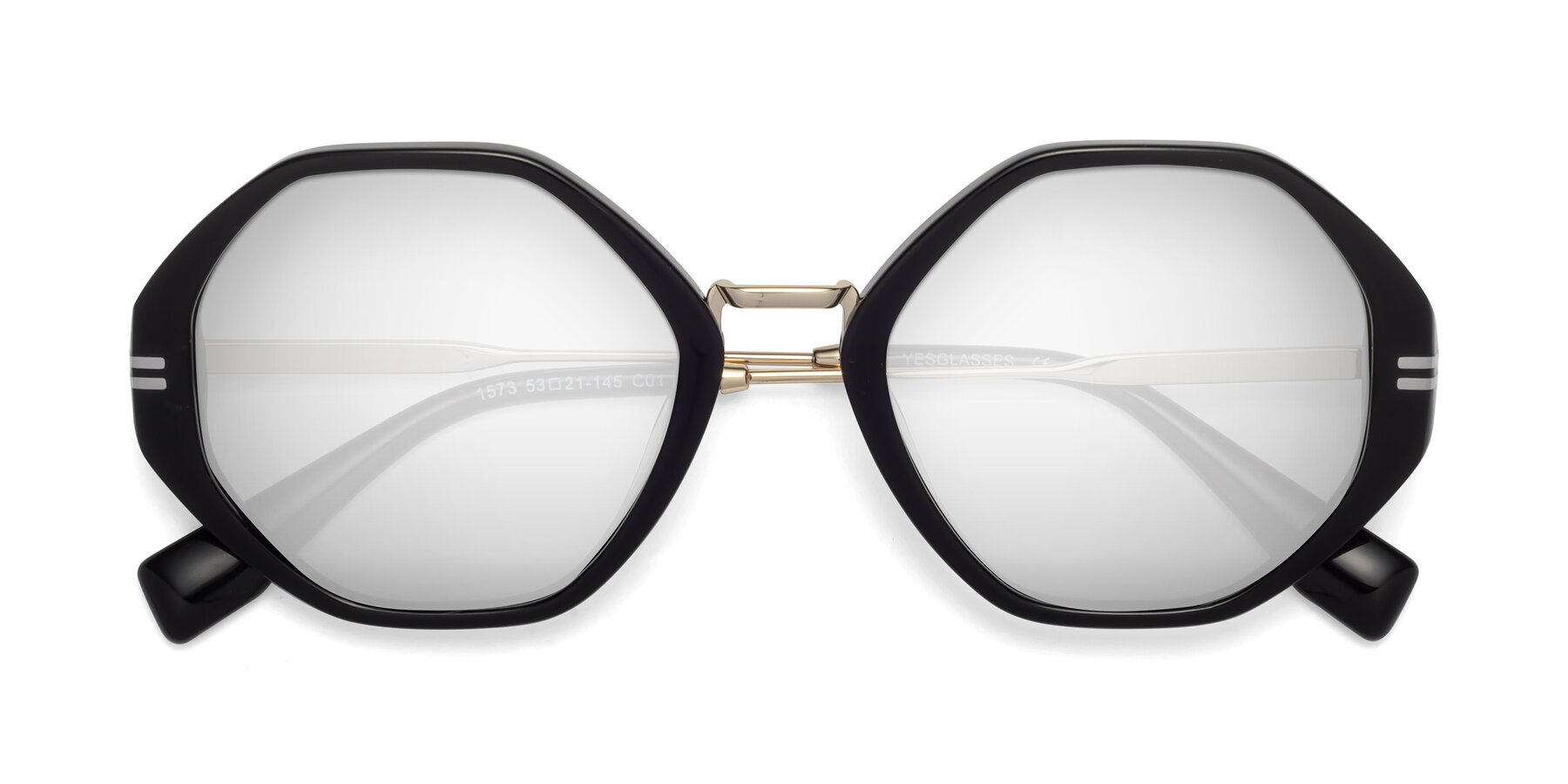 Folded Front of 1573 in Black with Silver Mirrored Lenses