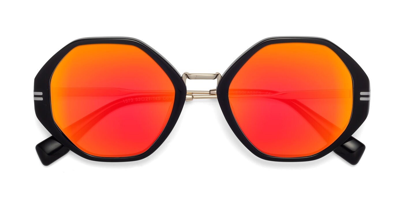 1573 - Black Flash Mirrored Sunglasses