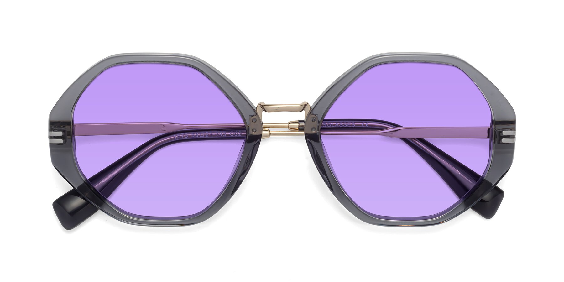 Folded Front of 1573 in Gray with Medium Purple Tinted Lenses