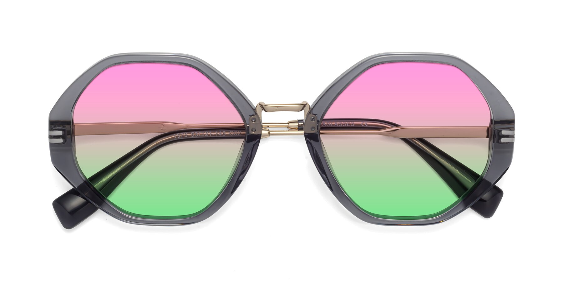 Folded Front of 1573 in Gray with Pink / Green Gradient Lenses