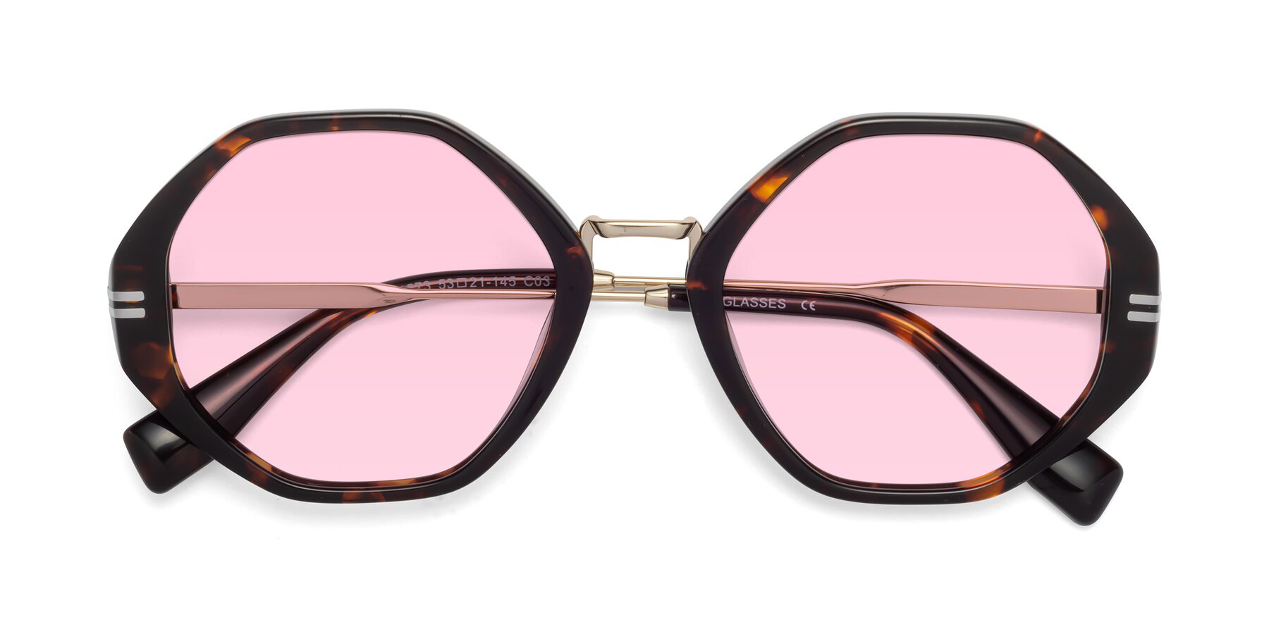 Folded Front of 1573 in Tortoise with Light Pink Tinted Lenses
