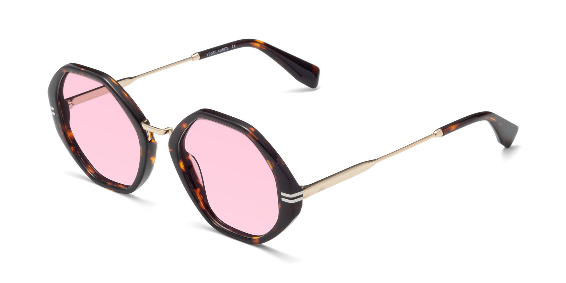 Angle of 1573 in Tortoise with Light Pink Tinted Lenses