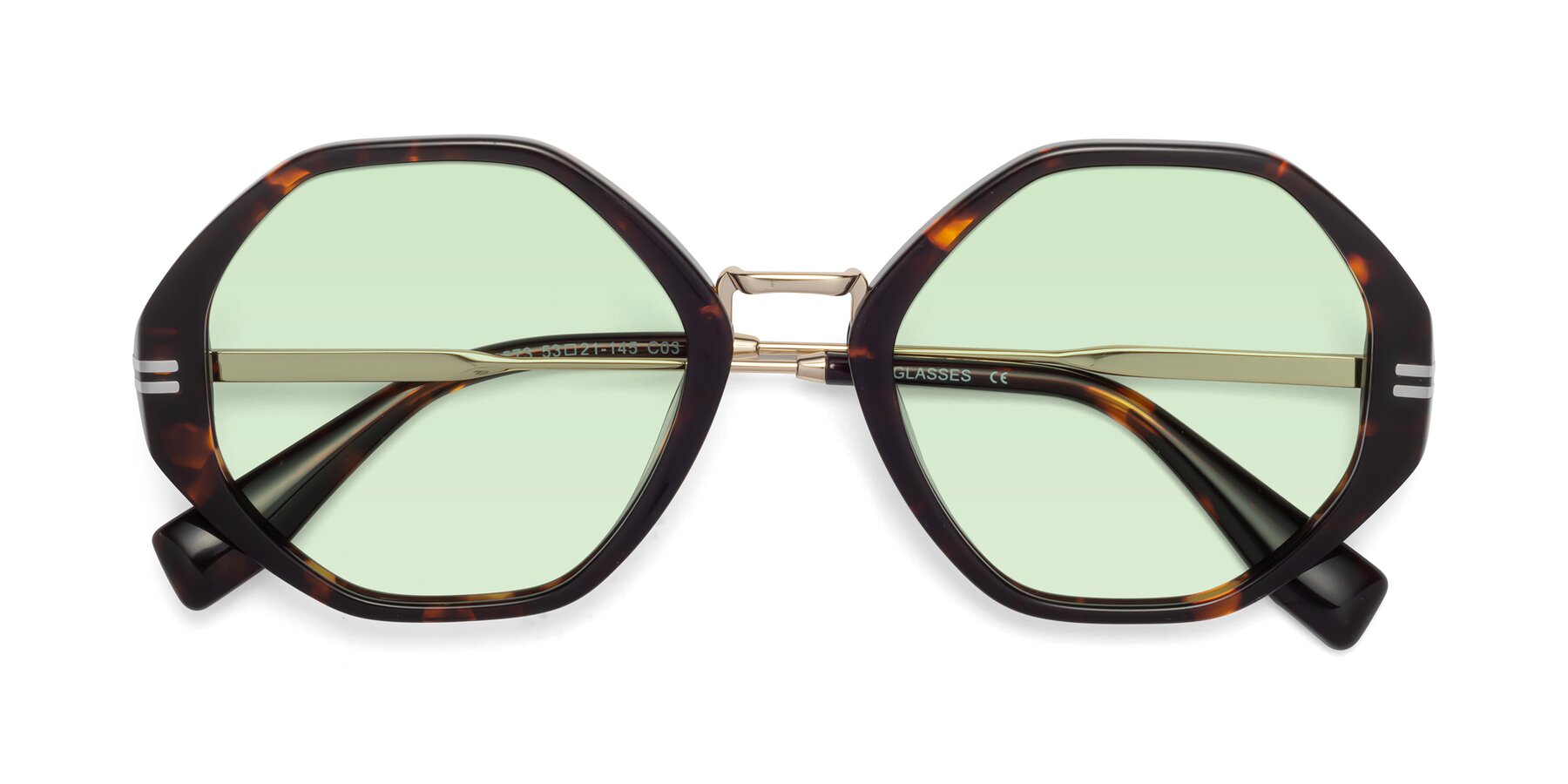 Folded Front of 1573 in Tortoise with Light Green Tinted Lenses