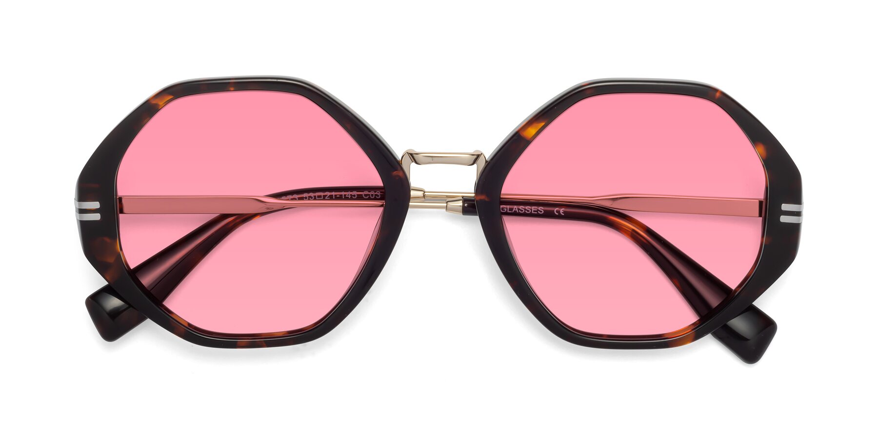 Folded Front of 1573 in Tortoise with Pink Tinted Lenses