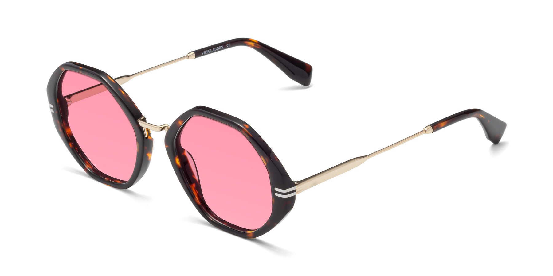Angle of 1573 in Tortoise with Pink Tinted Lenses