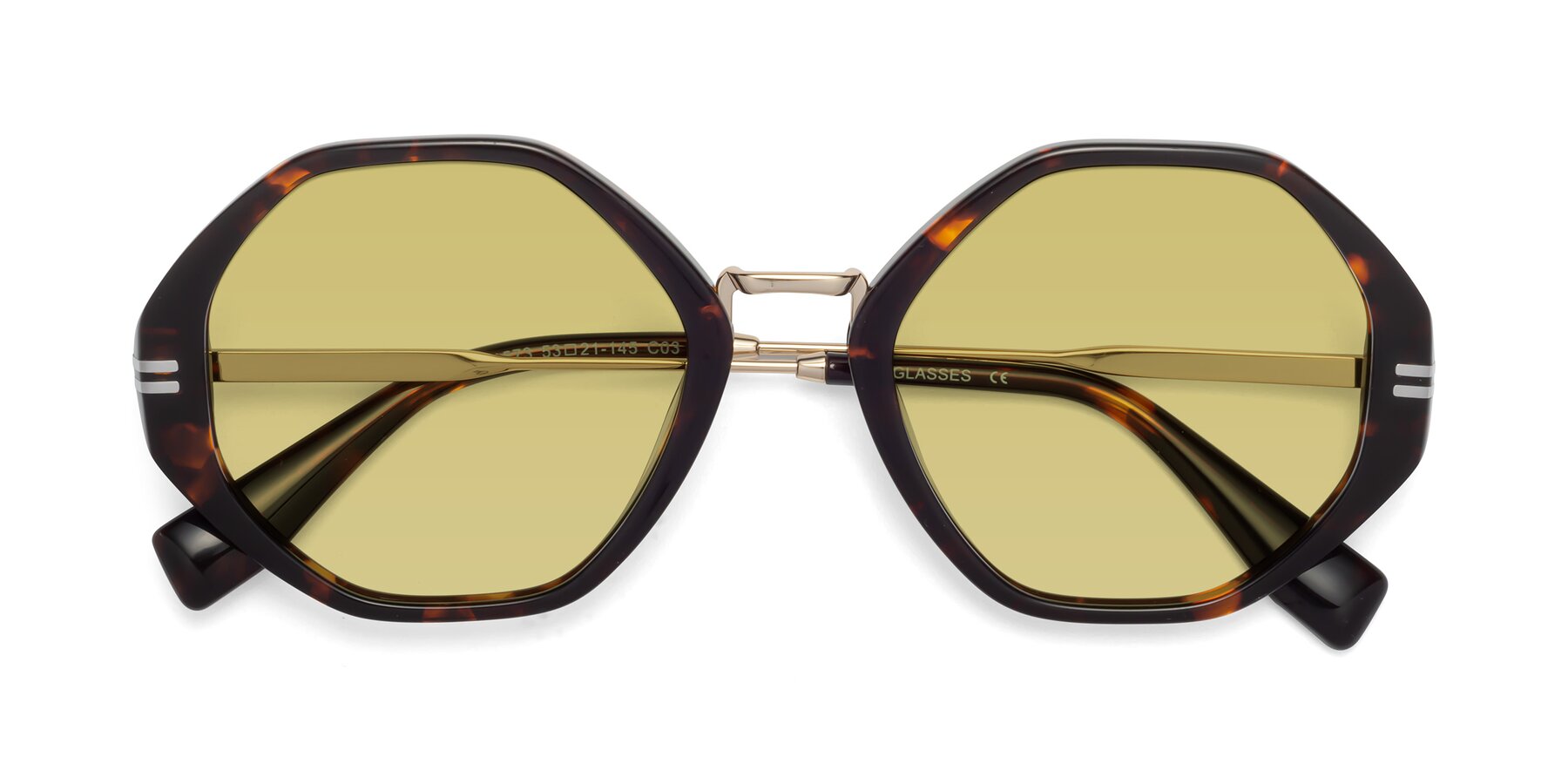 Folded Front of 1573 in Tortoise with Medium Champagne Tinted Lenses