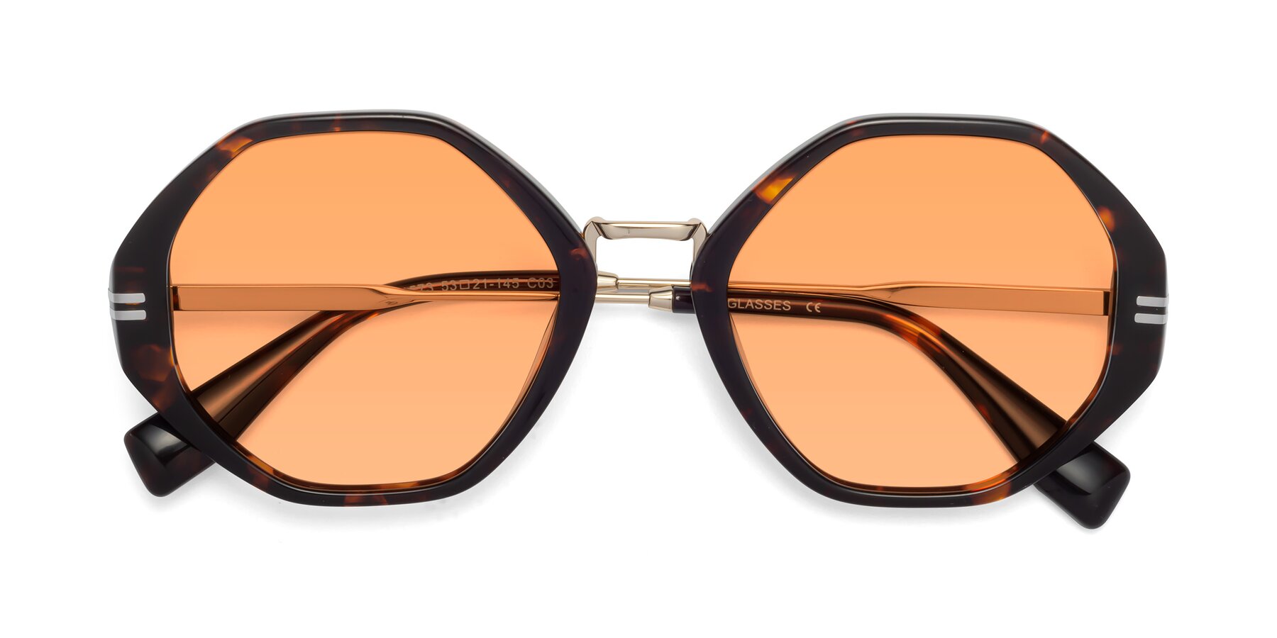 Folded Front of 1573 in Tortoise with Medium Orange Tinted Lenses