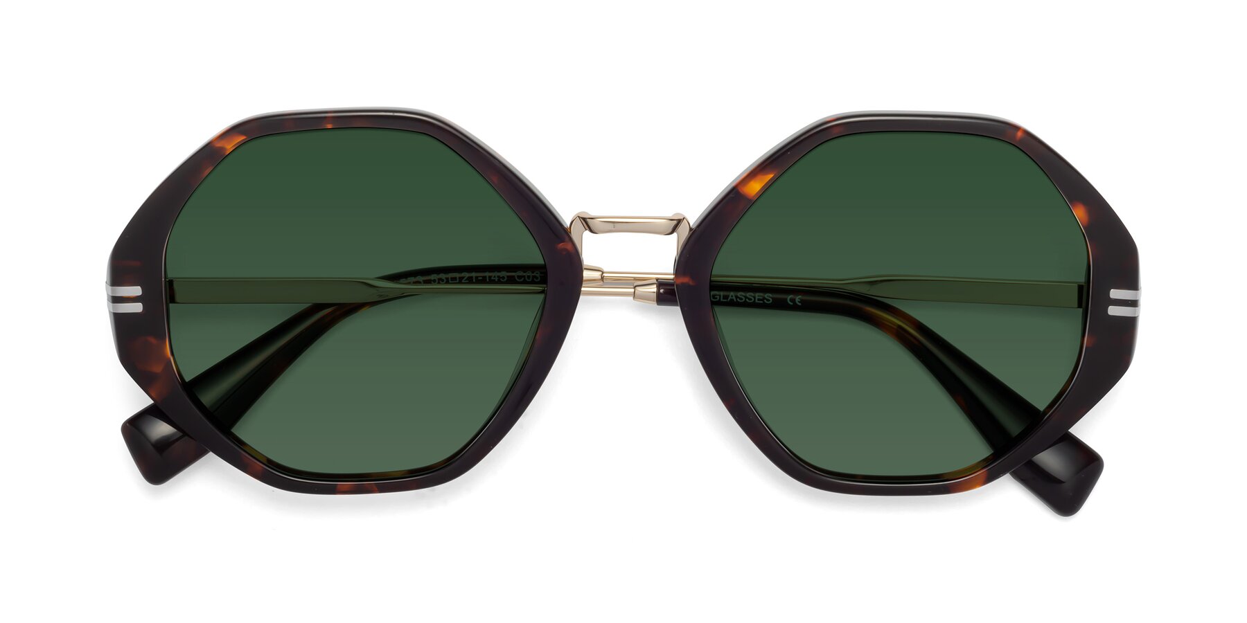 Folded Front of 1573 in Tortoise with Green Tinted Lenses