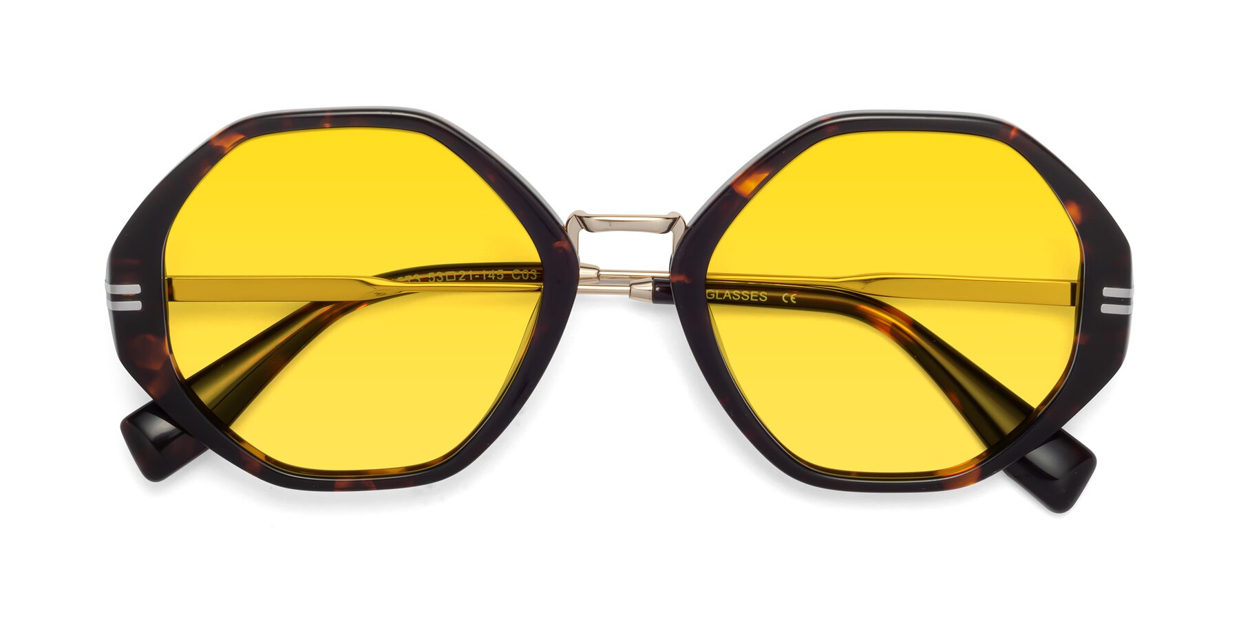 Folded Front of 1573 in Tortoise with Yellow Tinted Lenses