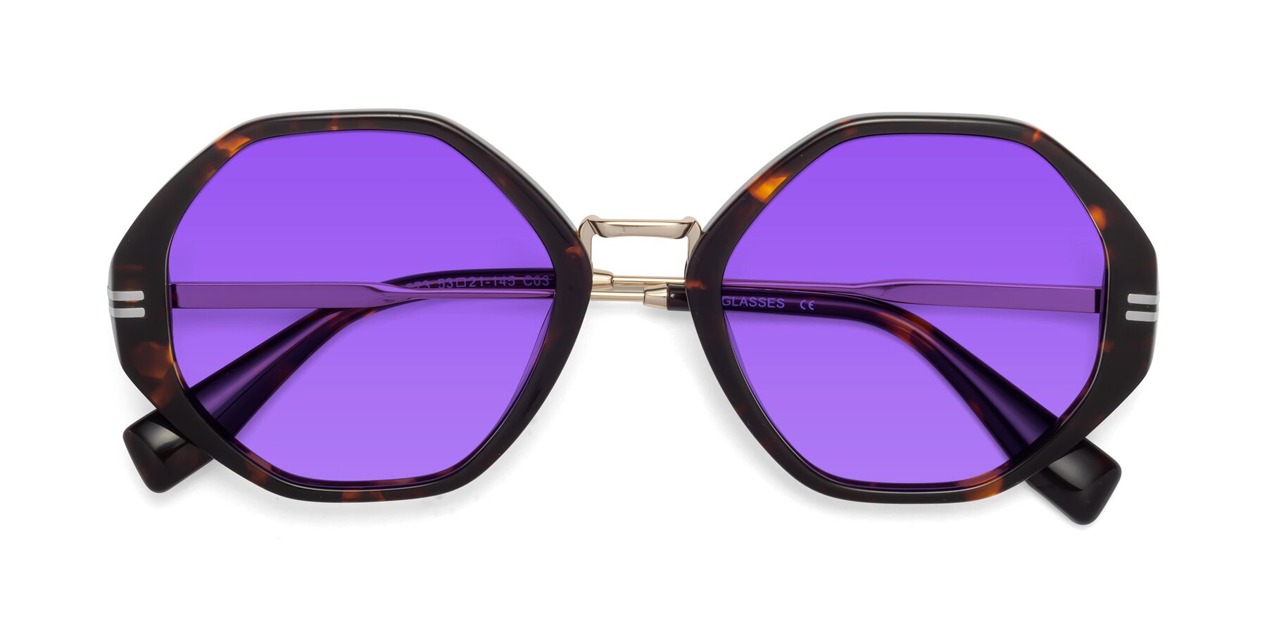Folded Front of 1573 in Tortoise with Purple Tinted Lenses