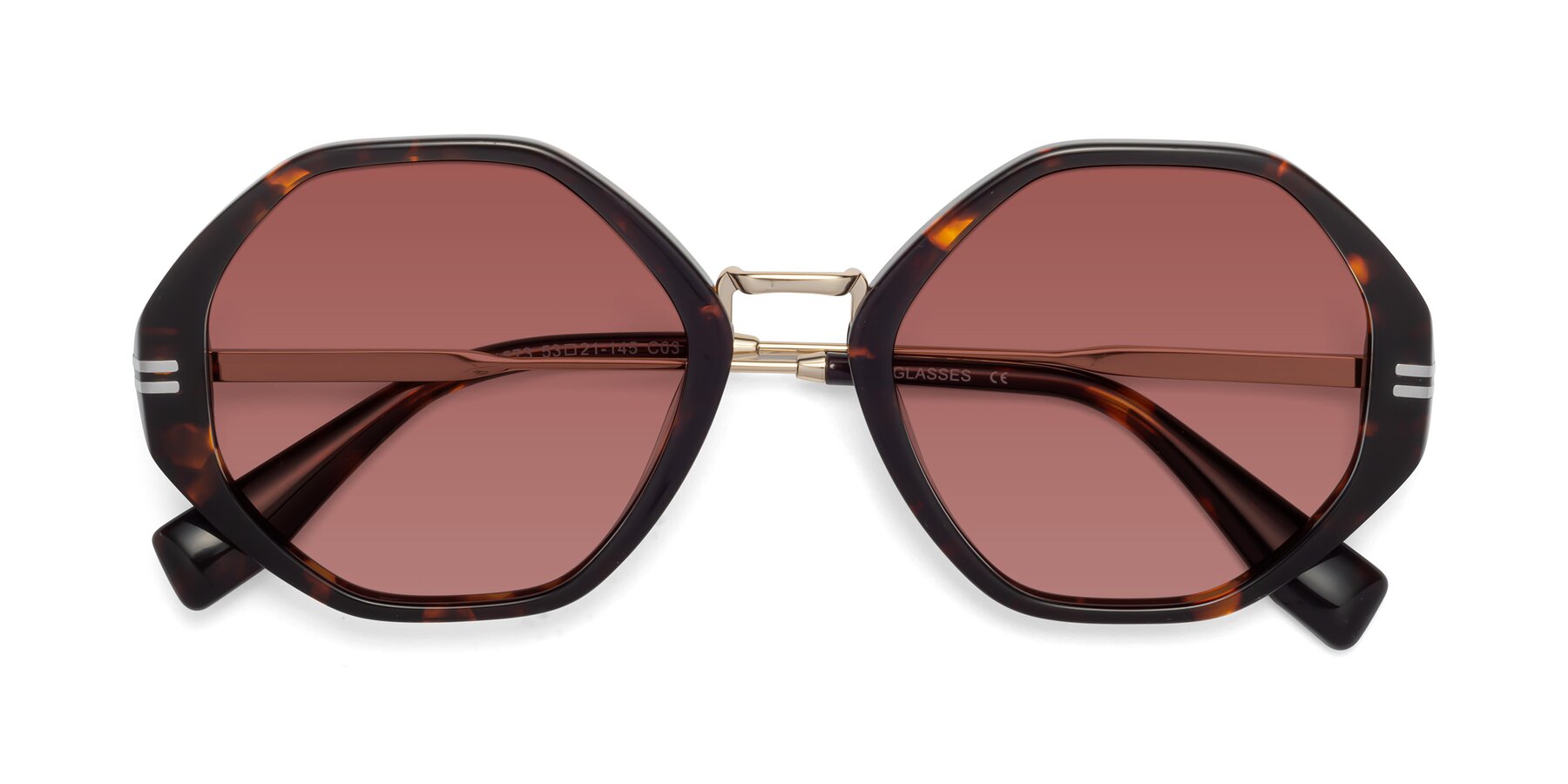 Folded Front of 1573 in Tortoise with Garnet Tinted Lenses