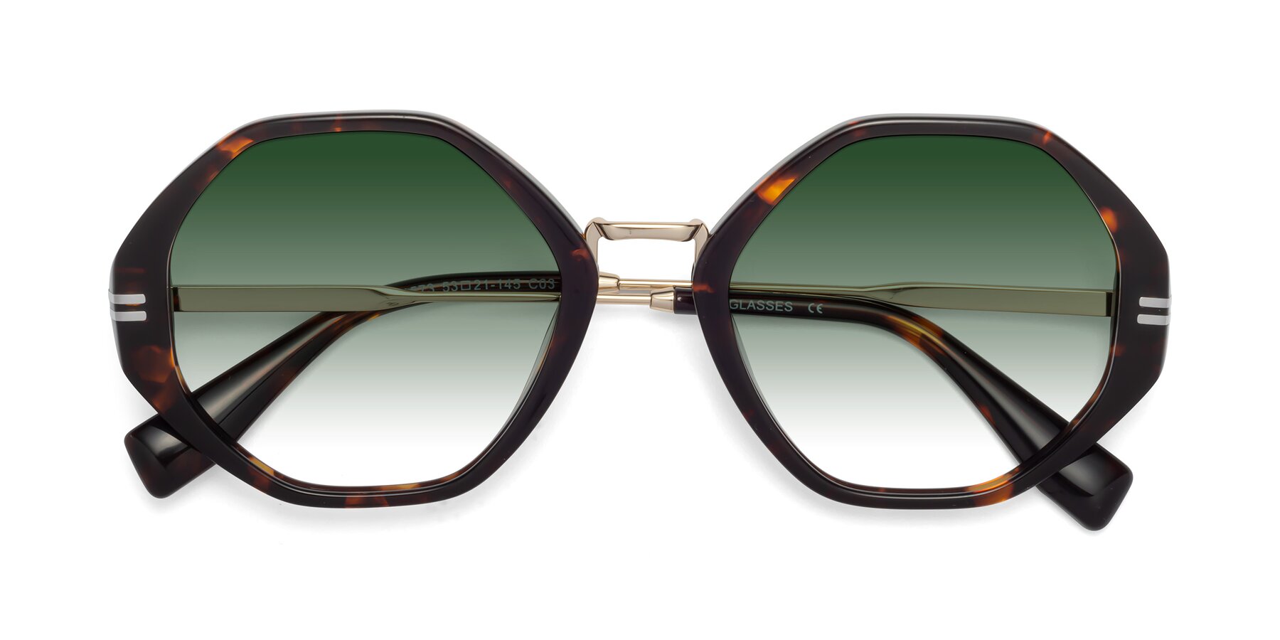 Folded Front of 1573 in Tortoise with Green Gradient Lenses