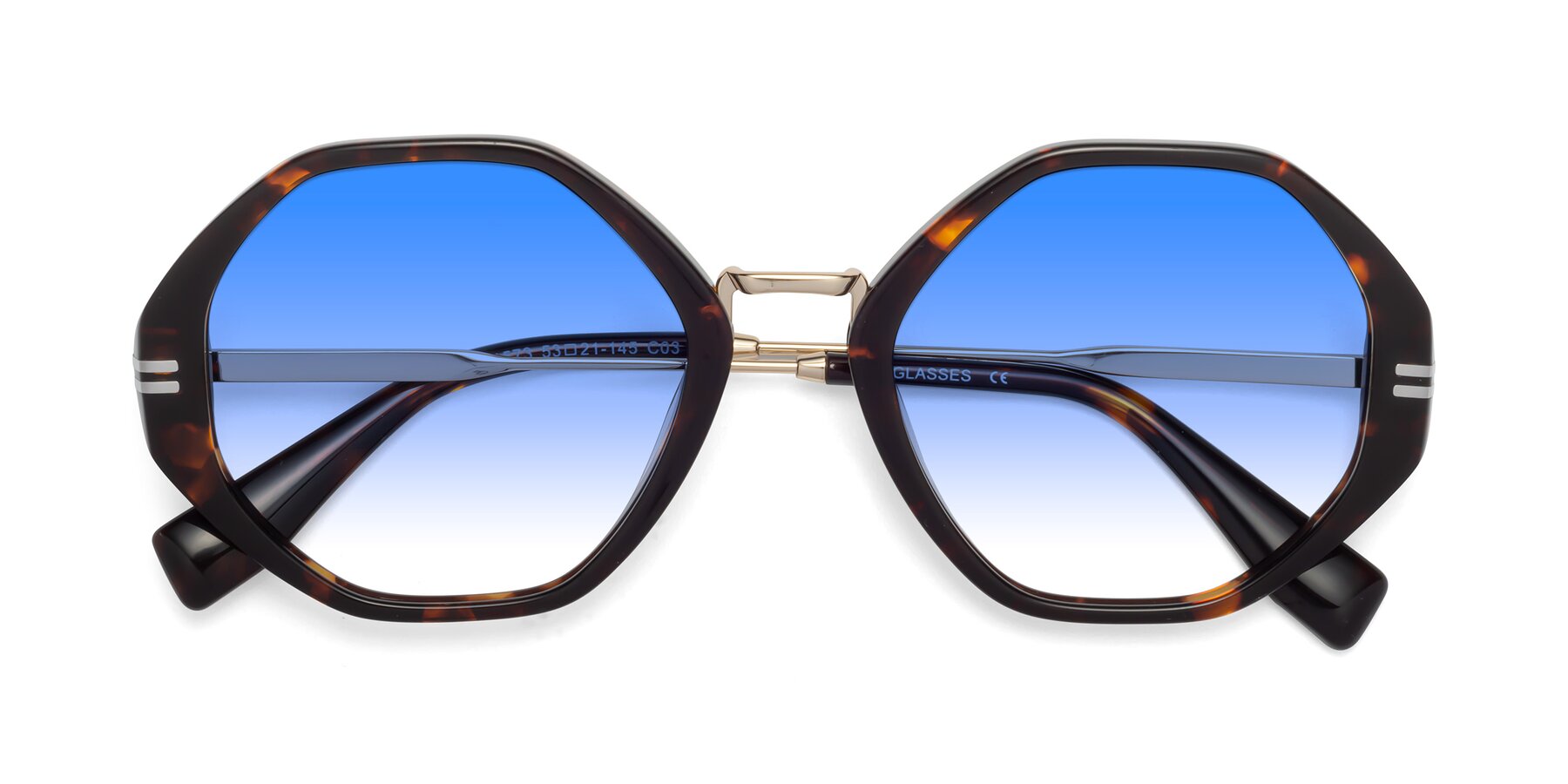 Folded Front of 1573 in Tortoise with Blue Gradient Lenses