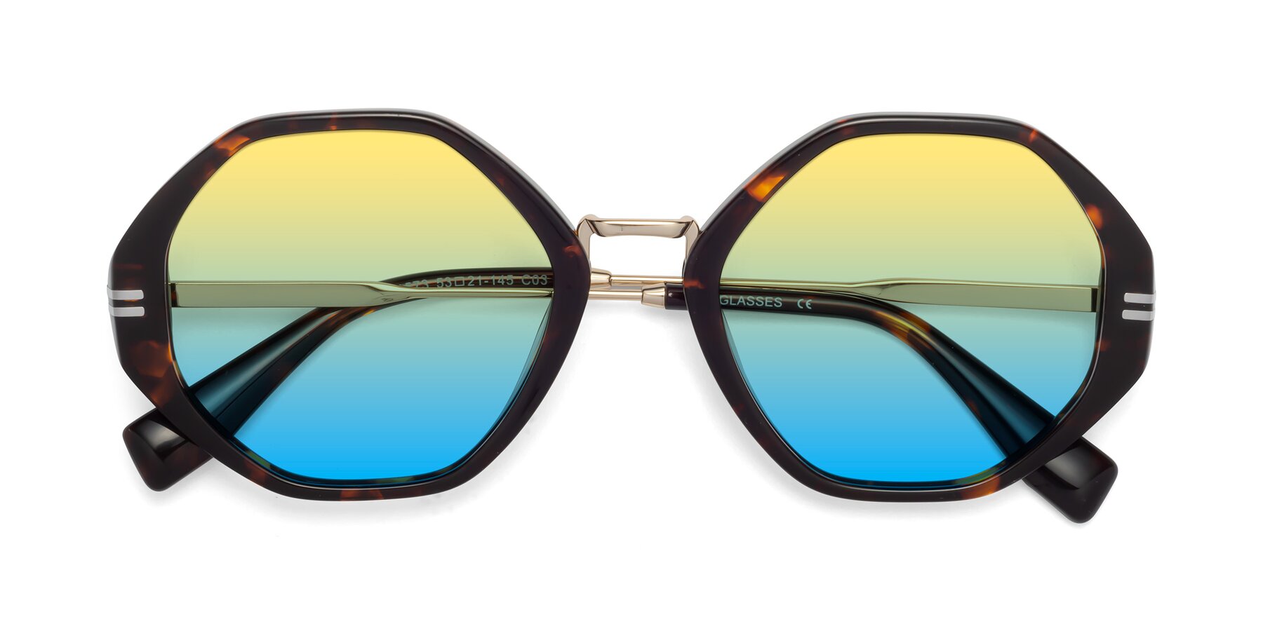 Folded Front of 1573 in Tortoise with Yellow / Blue Gradient Lenses