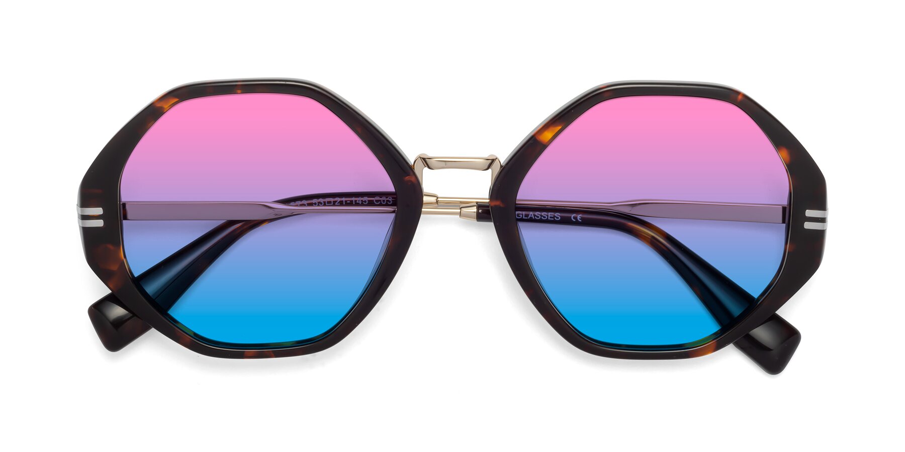 Folded Front of 1573 in Tortoise with Pink / Blue Gradient Lenses