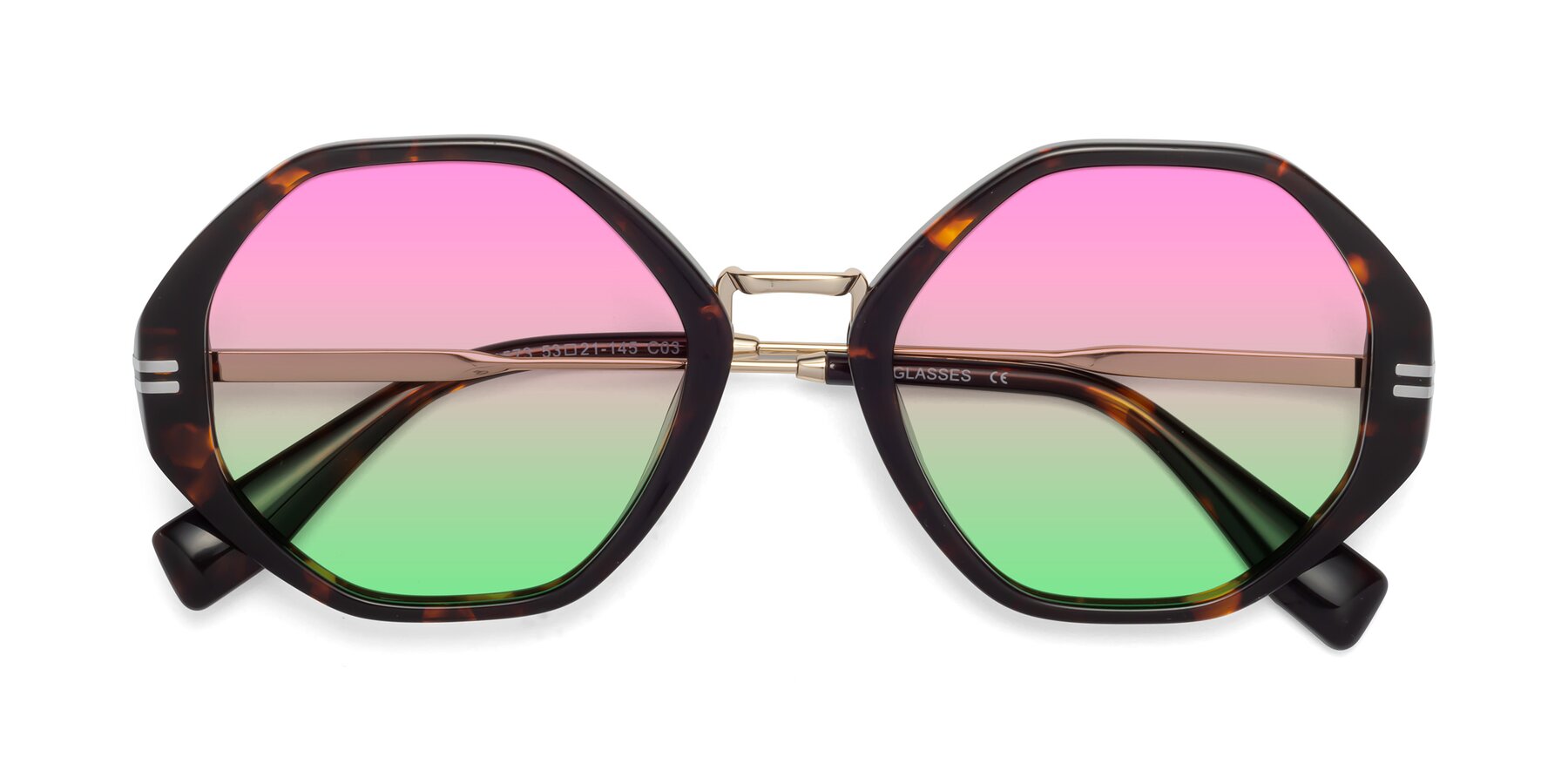 Folded Front of 1573 in Tortoise with Pink / Green Gradient Lenses