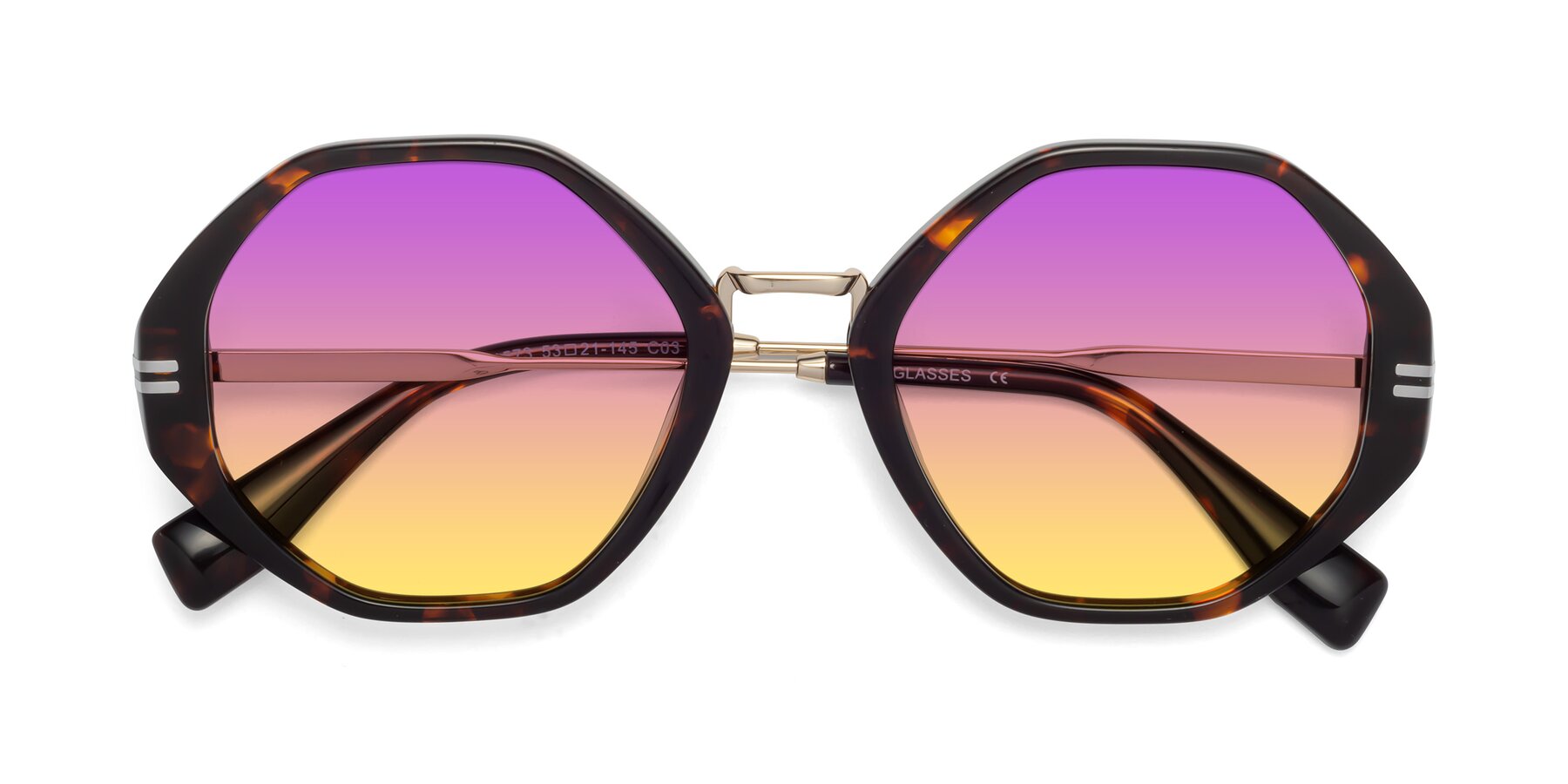 Folded Front of 1573 in Tortoise with Purple / Yellow Gradient Lenses
